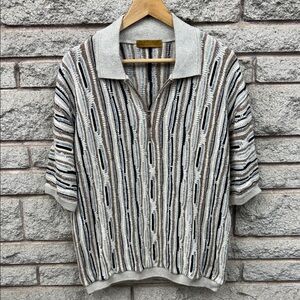 Vintage Portocruz Men's Textured Polo Shirt - Gray, Black, Cream